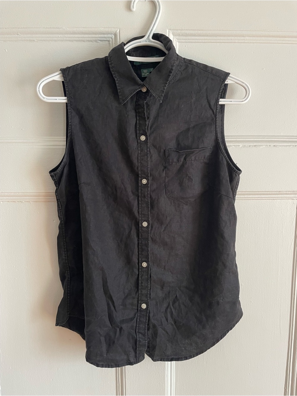 Ralph Lauren | 100% Linen Sleeveless Black Button-Down Shirt